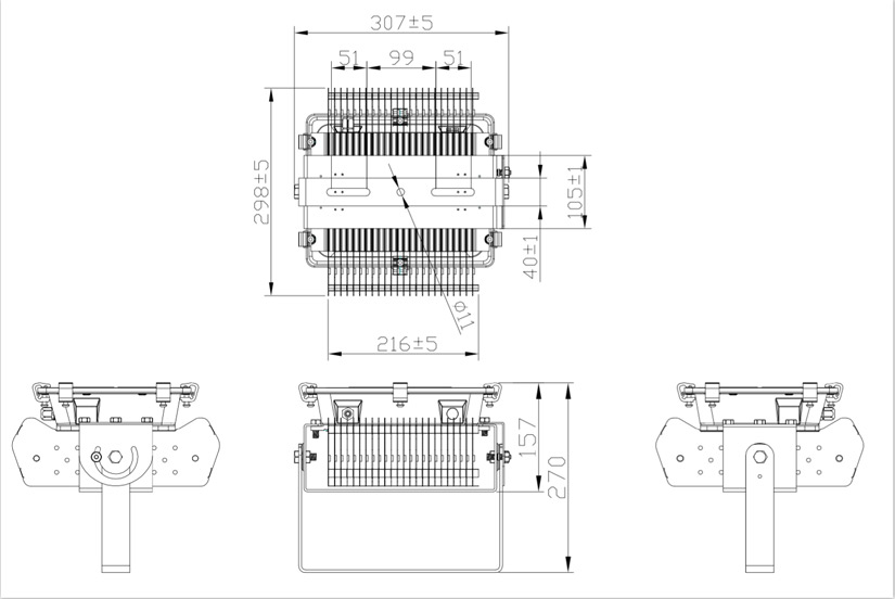 200W Outdoor LED Spotlight 15° 30° 60° 110Lm/W