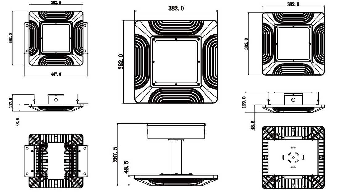 150W Gas Station LED Canopy Light dimensions