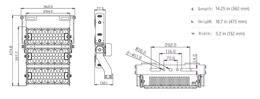 300W  LED High Mast Light 160lm/w LED Flood Light For Stadium Lighting