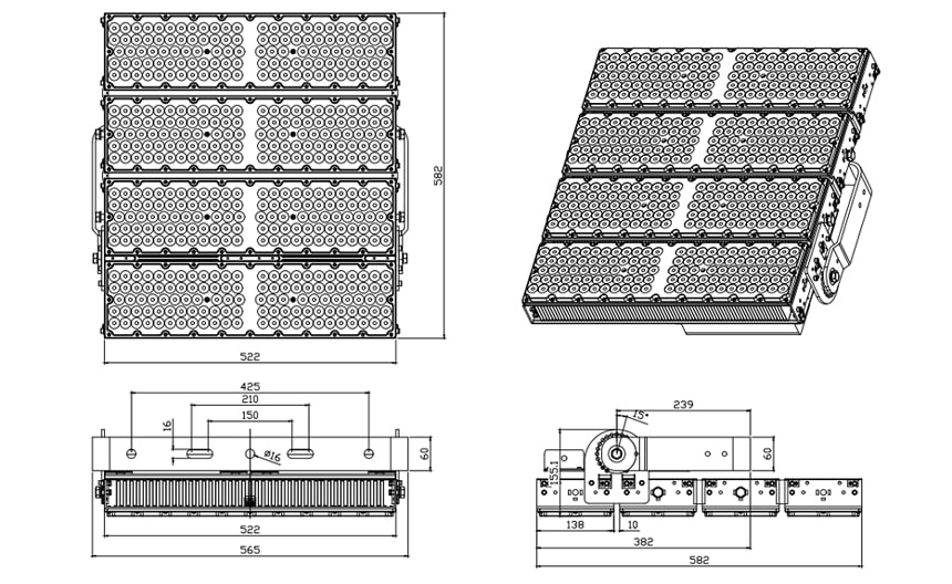 960W 1200W LED Stadium Light For High Mast Lighting With P50 Anti‐glare