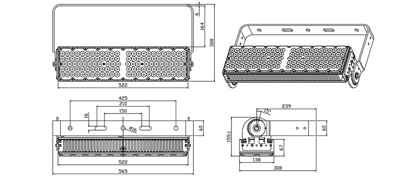 240W 300W High Power Soptlight For High Mast Lighting