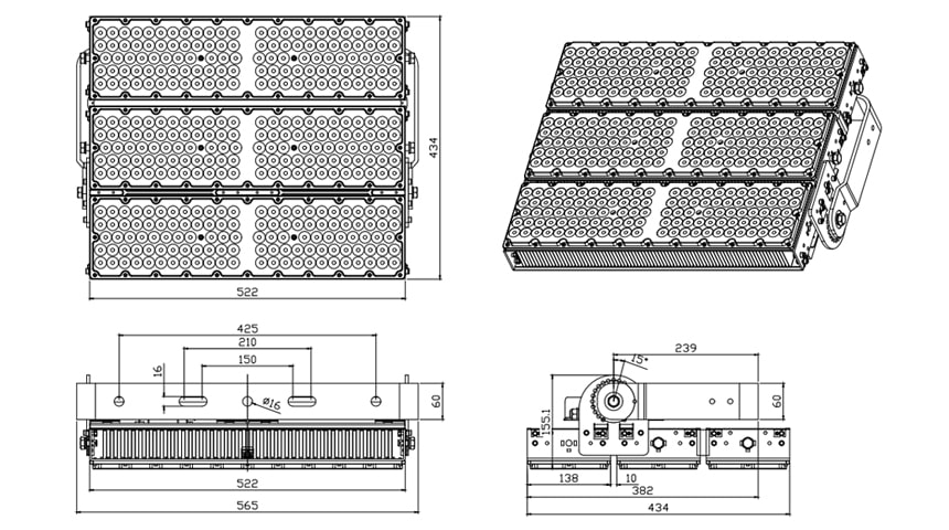 900W 720W LED Stadium Sports High Mast Floodlight