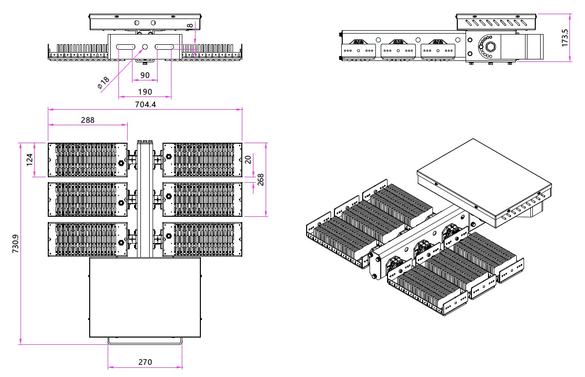 720 Watts Rotating Led Stadium Flood Light For High Mast Lighting, Sports Stadium Lighting