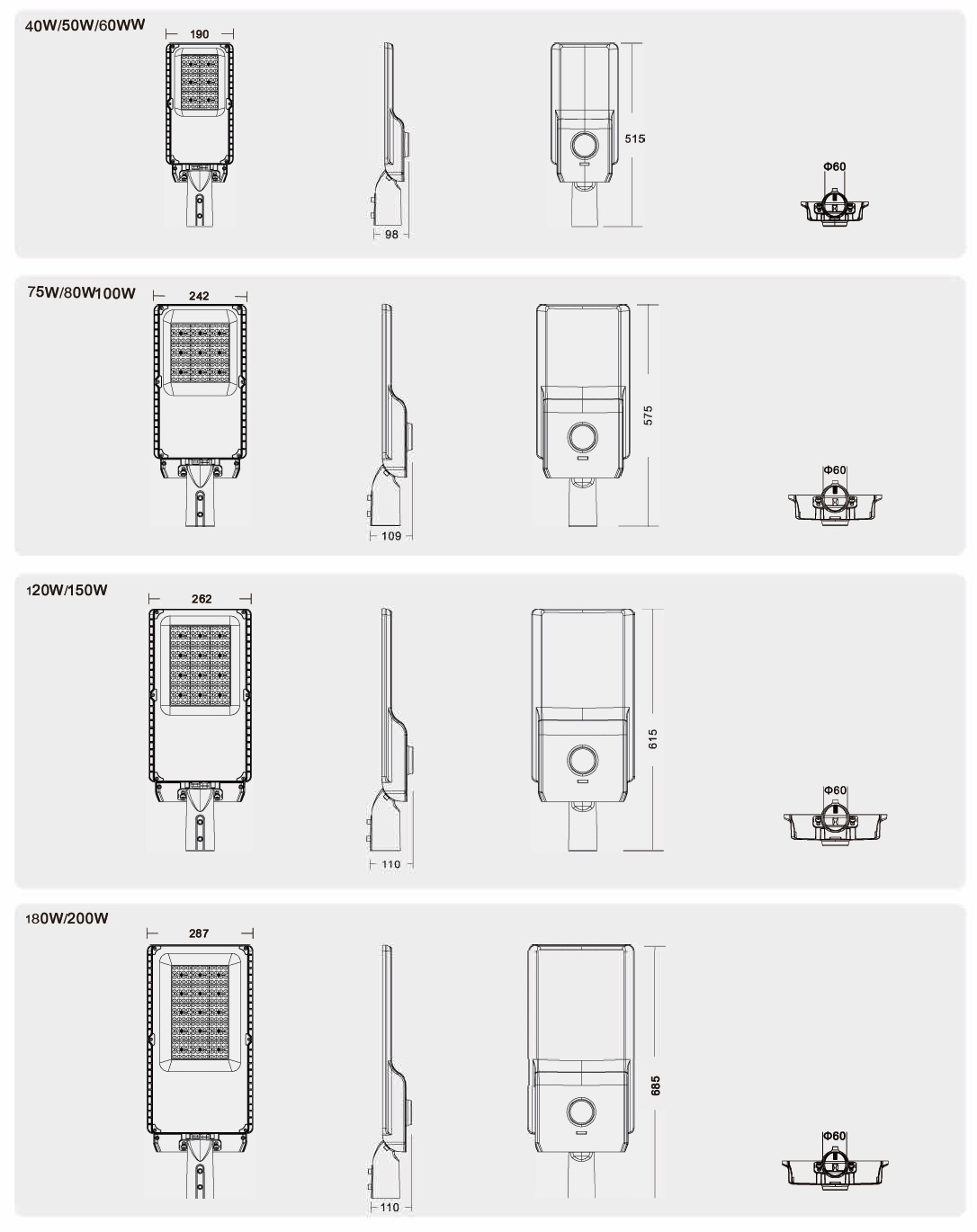 LED Street Lights 120W 150W Manufacturing Of China